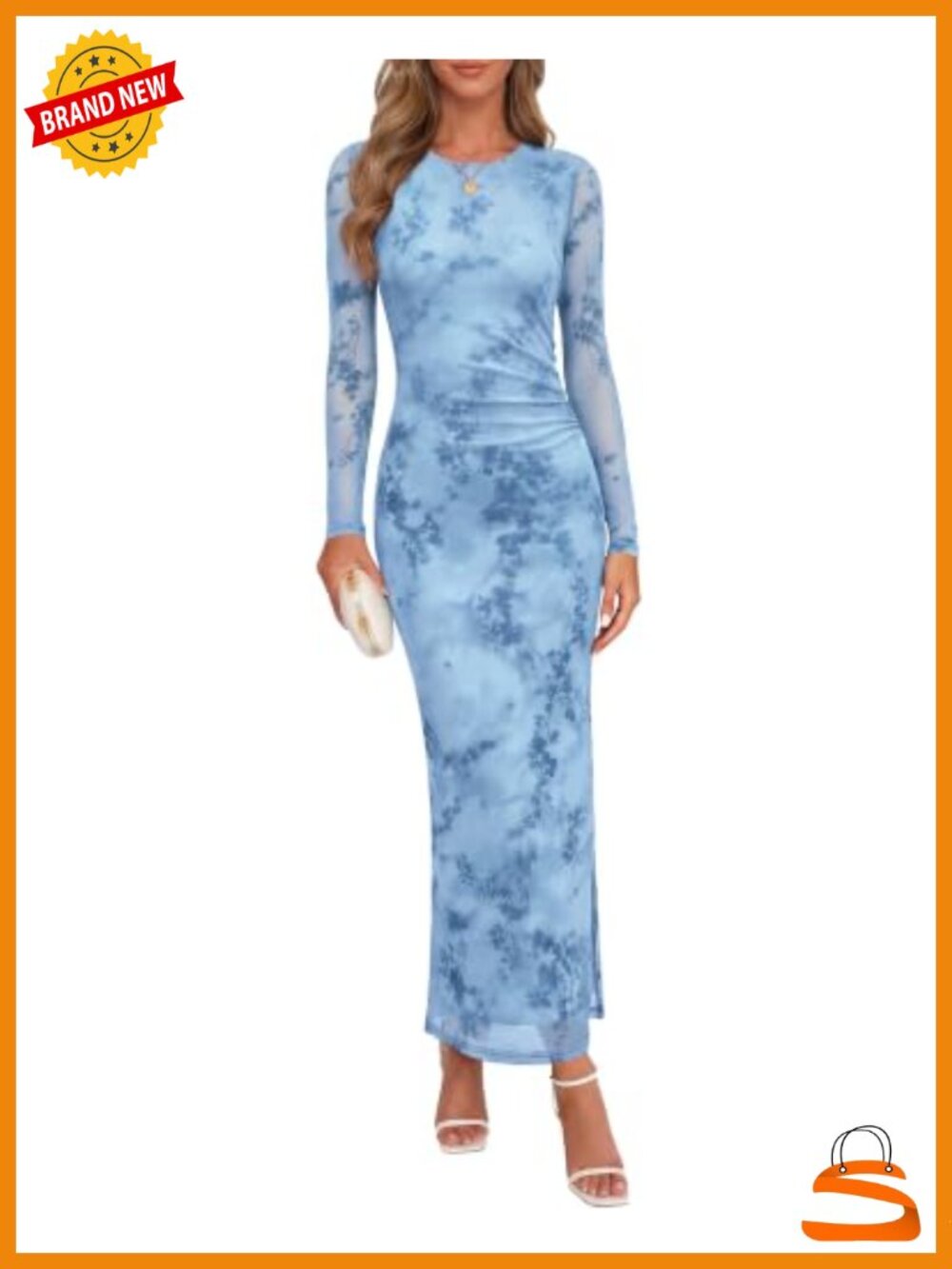 Women's Formal Mesh Maxi Dress Long Sleeve Wedding Guest Cocktail